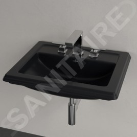 Villeroy & Boch Hommage - Lavabo 630x525 mm, avec trop-plein, 3 trous de robinetterie, CeramicPlus, Pure Black 7102A1R7
