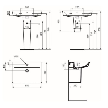 Ideal Standard Connect Air - Lavabo 65x46 cm, avec trop-plein, trou pour robinetterie, Ideal Plus, blanc E0741MA