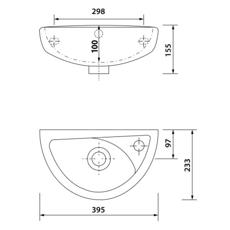 Aqualine Small - Lave-mains Oval, 395x233 mm, avec 1 trou à droite, blanc TP040