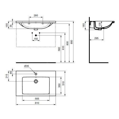 Ideal Standard i.Life B - Lavabo pour meuble 81x51 cm, avec trop-plein, trou pour robinetterie, gris brillant T460458