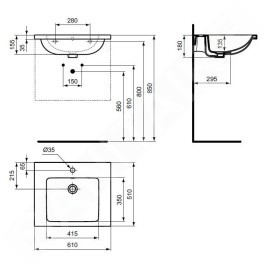 Ideal Standard i.Life B - Lavabo pour meuble 61x51 cm, avec trop-plein, trou pour robinetterie, gris brillant T460558