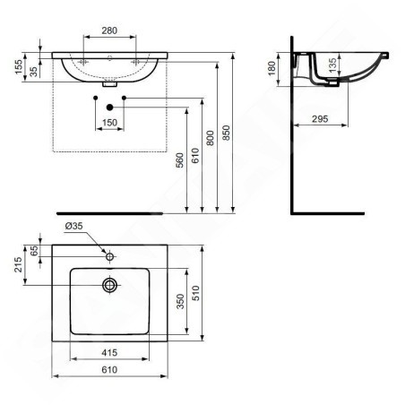 Ideal Standard i.Life B - Lavabo pour meuble 61x51 cm, avec trop-plein, trou pour robinetterie, gris brillant T460558