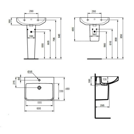 Ideal Standard i.Life B - Lavabo 60x48 cm, avec trop-plein, trou pour robinetterie, SmartGuard, blanc T4607HY