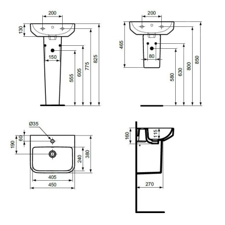 Ideal Standard i.Life B - Lavabo 45x38 cm, avec trop-plein, trou pour robinetterie, SmartGuard, blanc T4610HY