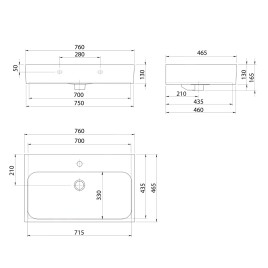 Sapho Toridi - Lavabo 76 x 47 cm, avec trop-plein, trou pour robinet, noir mat TU0226B