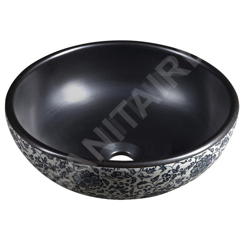 Sapho Priori - Lavabo pour plan de travail, diamètre 41 cm, sans trop-plein, noir/blanc PI034 Sapho Priori - Lavabo pour plan de travail, diamètre 41 cm, sans trop-plein, noir/blanc PI034
