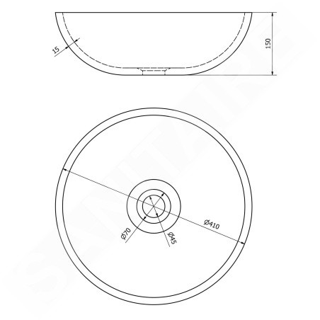 Sapho Priori - Lavabo pour plan de travail, diamètre 41 cm, sans trop-plein, noir/blanc PI034