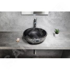 Sapho Priori - Lavabo pour plan de travail, diamètre 41 cm, sans trop-plein, noir/blanc PI034