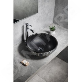 Sapho Priori - Lavabo pour plan de travail, diamètre 41 cm, sans trop-plein, noir/blanc PI034