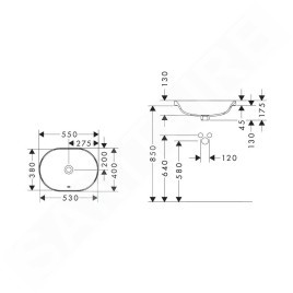 Hansgrohe Xuniva U - Lavabo, 55x40 cm, avec trop-plein, sans trou pour robinet, blanc 60157450