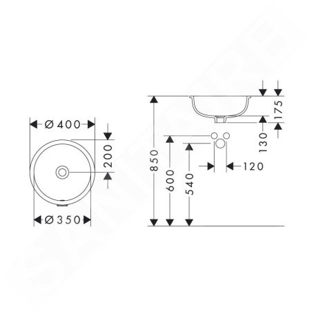 Hansgrohe Xuniva S - Vasque encastré, diamètre 35 cm, avec trop-plein, SmartClean, blanc 61046450
