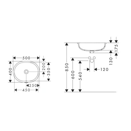 Hansgrohe Xuniva U - Lavabo encastré, 45x35 cm, avec trop-plein, SmartClean, blanc 61050450