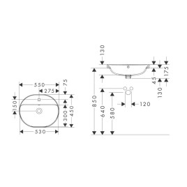 Hansgrohe Xuniva U - Lavabo 55x45 cm, avec trop-plein, trou pour robinetterie, SmartClean, blanc 61064450