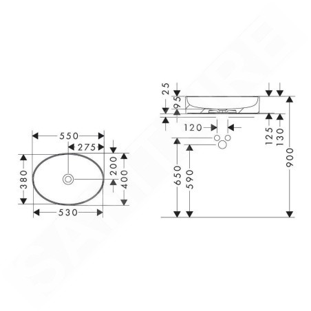 Hansgrohe Xuniva D - Lavabo à poser, 55x40 cm, sans trop-plein, SmartClean, blanc 61072450