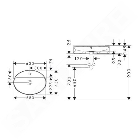 Hansgrohe Xuniva D - Lavabo à poser, 60x45 cm, avec trop-plein, trou pour robinet, SmartClean, blanc 61078450