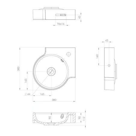 Sapho Lavabos - Lave-mains d’angle, 38x38 mm, avec trop-plein, trou pour robinet, blanc KR038