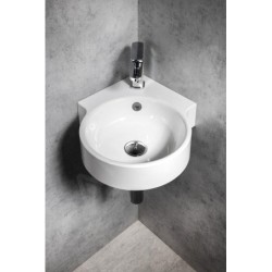 Sapho Lavabos - Lave-mains d’angle, 38x38 mm, avec trop-plein, trou pour robinet, blanc KR038