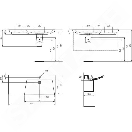 Ideal Standard La Dolce Vita - Lavabo, 54x126 cm, droite, avec trop-plein, trou pour robinet, blanc E263301