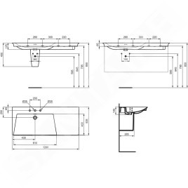 Ideal Standard La Dolce Vita - Lavabo, 54x126 cm, gauche, avec trop-plein, 3 trous pour robinetterie, blanc E269601
