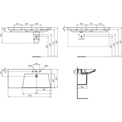 Ideal Standard La Dolce Vita - Lavabo, 54x126 cm, droite, avec trop-plein, 3 trous pour robinetterie, blanc E269701