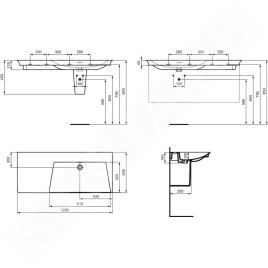 Ideal Standard La Dolce Vita - Lavabo, 54x126 cm, droite, avec trop-plein, sans trou pour robinet, blanc E270701