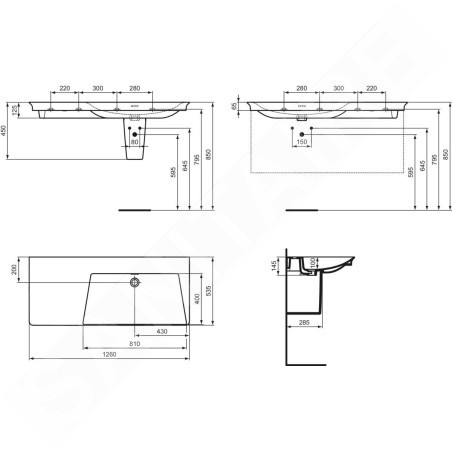 Ideal Standard La Dolce Vita - Lavabo, 54x126 cm, droite, avec trop-plein, sans trou pour robinet, blanc E270701