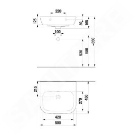 Jika Deep - Lavabo, 50x45 cm, avec trop-plein, sans trou pour robinet, blanc H8103660001091