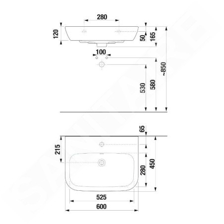 Jika Deep - Lavabo 60x45 cm, avec trop-plein, trou pour robinetterie, blanc H8103680001041