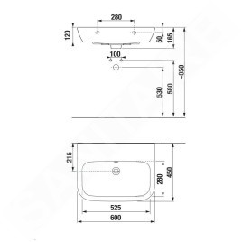 Jika Deep - Lavabo, 60x45 cm, avec trop-plein, sans trou pour robinet, blanc H8103680001091