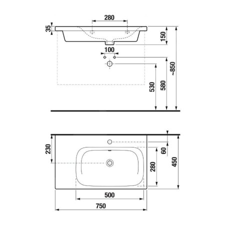 Jika Mio-N - Lavabo, 75x45 cm, avec trop-plein, trou pour robinet, Jika Perla, blanc H8117111001041
