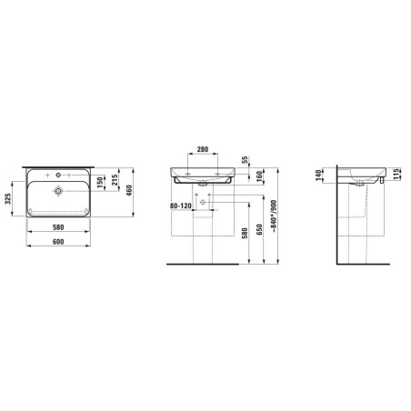 Laufen Meda - Lavabo, 60x46 cm, avec trop-plein, trou pour robinet, blanc H8101130001041