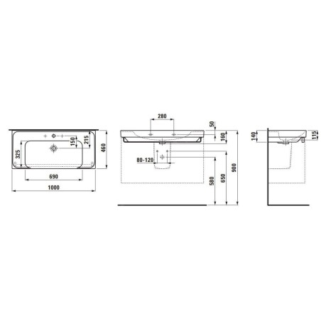 Laufen Meda - Lavabo 100x46 cm, avec trop-plein, trou pour robinet, blanc H8101190001041