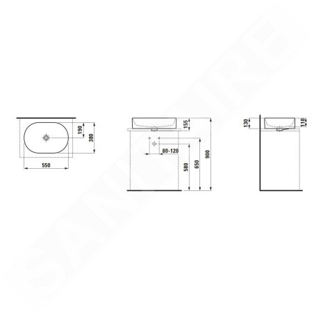 Laufen Savoy - Vasque à poser, 55x38 cm, sans trop-plein, LCC, blanc H8129440001121