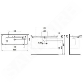 Laufen Meda - Lavabo, 120x46 cm, avec trop-plein, trou pour robinetterie, blanc H8141110001041