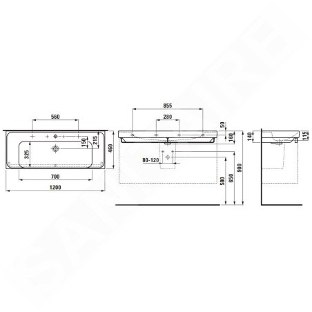 Laufen Meda - Lavabo, 120x46 cm, avec trop-plein, trou pour robinetterie, blanc H8141110001041