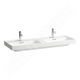 Laufen Meda - Double-lavabo, 130x46 cm, avec trop-plein, 2 trous pour robinetterie, blanc H8141120001041