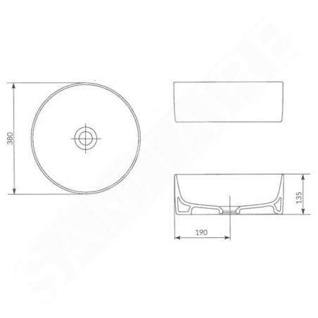 Cersanit Crea - Vasque à poser, diamètre 38 cm, sans trop-plein, blanc K114-020