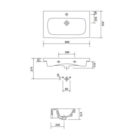 Cersanit Moduo - Lavabo 80x45 cm, avec trop-plein, trou pour robinetterie, blanc K116-013