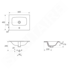 Cersanit Moduo - Lavabo de meuble 60x45 cm, avec trop-plein, trou pour robinetterie, blanc K116-043