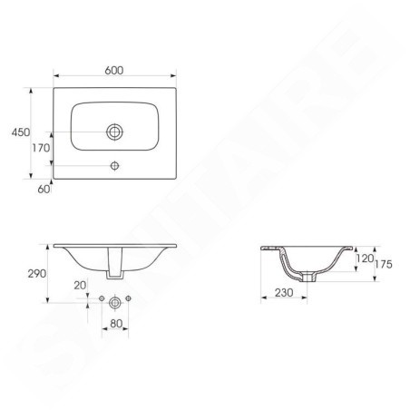 Cersanit Moduo - Lavabo de meuble 60x45 cm, avec trop-plein, trou pour robinetterie, blanc K116-043