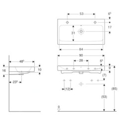 Geberit iCon - Lavabo, 90x49 cm, avec trop-plein, 2 trous pour robinetterie, blanc 502.924.00.1