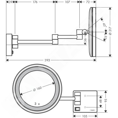 Hansgrohe AddStoris - Miroir de rasage avec éclairage LED, noir mat 41790670