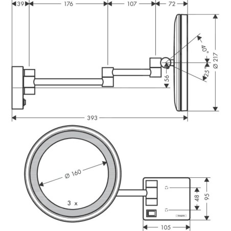 Hansgrohe AddStoris - Miroir de rasage avec éclairage LED, aspect d'or poli 41790990