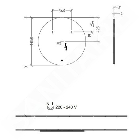 Villeroy & Boch More to See Lite - Miroir avec éclairage LED, diamètre 850 mm A4608500