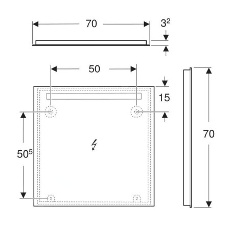 Geberit Option - Miroir avec éclairage LED, 70x70 cm, aluminium 502.806.00.1