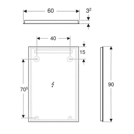 Geberit Option - Miroir avec éclairage LED, 60x90 cm, aluminium 502.812.00.1