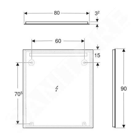 Geberit Option - Miroir avec éclairage LED, 80x90 cm, aluminium 502.813.00.1