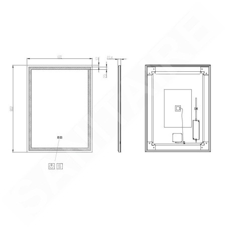 kielle Idolio - Miroir avec éclairage LED et chauffage, 60x80 cm 50324001