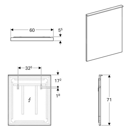Geberit Xeno 2 - Miroir 600x710 mm avec éclairage LED et système anti-buée 500.521.00.1