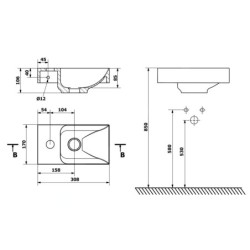 Sapho Small - Lave-mains Piccolino 308x170 mm, sans trop-plein, trou de robinetterie à gauche, blanc PK300